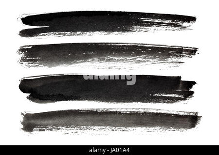 Schwarze Tintenstriche auf dem weißen Hintergrund isoliert Stockfoto