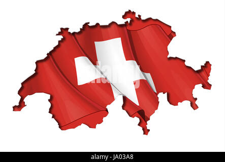 Europa, Schweiz, Flagge, Schweizer, Freisteller, Karte, Atlas, Weltkarte, schneiden Stockfoto