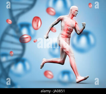 Digitalen Skelett laufen auf einem digitalen und medizinischen Hintergrund Stockfoto