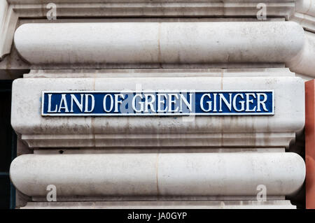 Zeichen für Land of Green Ginger in Hull. Stockfoto