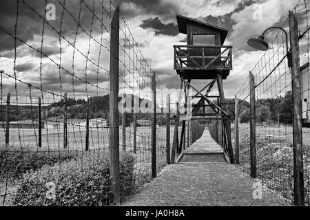 Konzentration Lager Vojna ist ein Outdoor-Museum in der Nähe von Pribram, Tschechische Republik, wo früher inhaftierten Gefangenen des Staates in der kommunistischen Ära der Cou Stockfoto