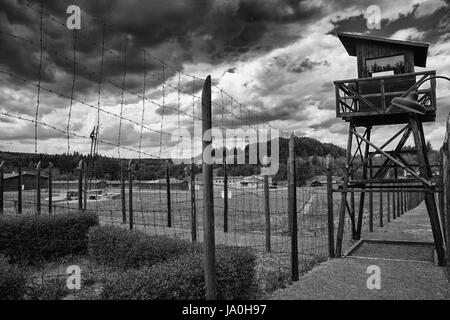 Konzentration Lager Vojna ist ein Outdoor-Museum in der Nähe von Pribram, Tschechische Republik, wo früher inhaftierten Gefangenen des Staates in der kommunistischen Ära der Cou Stockfoto