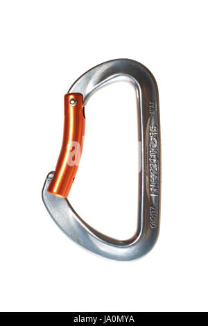 Non-locking Kletter Karabiner auf dem weißen Hintergrund isoliert. Stockfoto