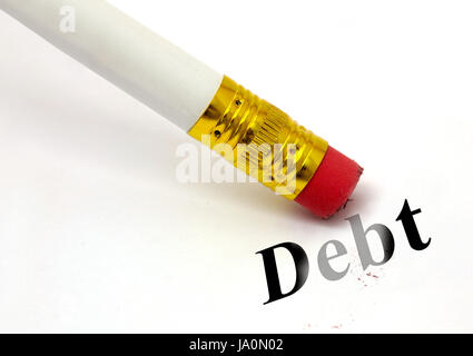 Konzept der Schulden, mit einem weißen Stift ermöglicht personalisierte Logos/Text löschen Stockfoto