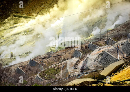 Schwefel-Thermalquellen im Owakundani Tal.  Hakone, Japan. Stockfoto