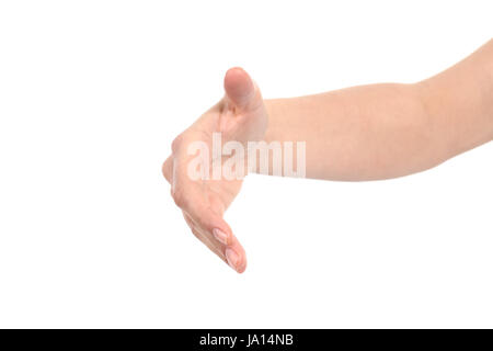 Frau, Geste, Frauen, Hand, Hände, Hände schütteln, Gruß, isoliert, Modell, Stockfoto