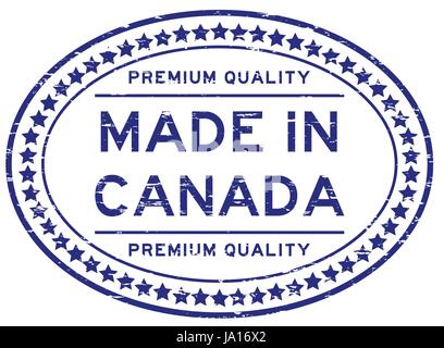 Grunge blau Premium-Qualität made in Canada ovalen Siegelstempel auf weißem Hintergrund Stock Vektor