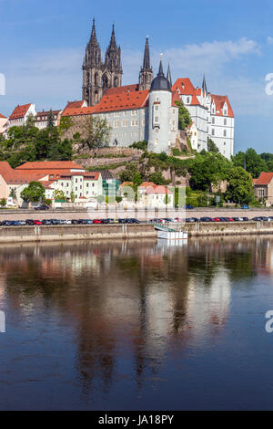 Skyline, Panorama, Wahrzeichen, Schloss Albrechtsburg Meissen, Sachsen, Deutschland, Europa Stockfoto