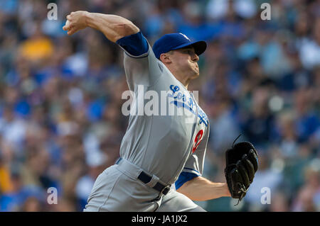 Milwaukee, WI, USA. 3. Juni 2017. Los Angeles Dodgers Entlastung Krug Ross Geselle #68 liefert einen Stellplatz in der Major League Baseball Spiel zwischen den Milwaukee Brewers und den Los Angeles Dodgers im Miller Park in Milwaukee, Wisconsin. John Fisher/CSM/Alamy Live-Nachrichten Stockfoto