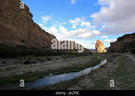 Buitrera Canyon, ein Kletterparadies in Chubut-Tal, Patagonien, Argentinien Stockfoto