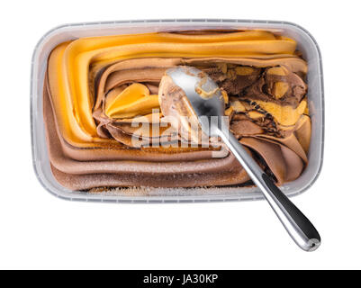 Eis im Container auf weißem Hintergrund Stockfoto
