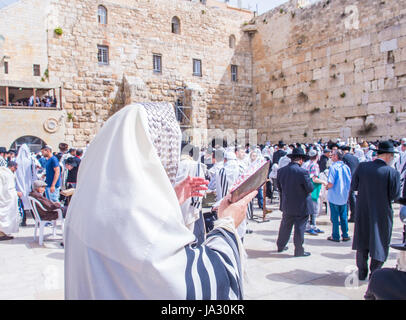 Orthodoxe jüdische Männer in der westlichen Wand während Pessach in Jerusalem betet Stockfoto