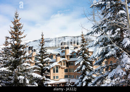 Ferienwohnungen in Beaver Creek, einem Skigebiet in der Nähe von Avon, Colorado. Stockfoto