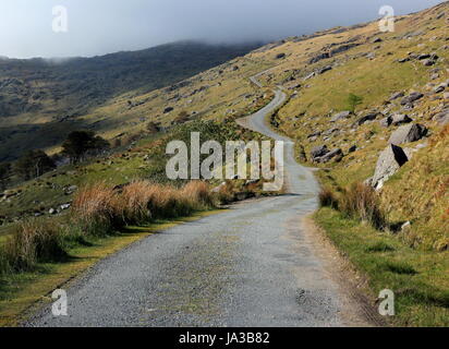 Irland, allein, einsam, Berg, Straße, Straße, schmale, Wolke, Einsamkeit, Stockfoto