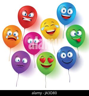 Vektor-Ballon steht bunt mit lustigen Gesichtsausdrücken und verschiedene Emotionen in weißen Hintergrund isoliert. Vektor-illustration Stock Vektor