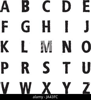 Vektor lateinisches Alphabet. Lattin Grange Schriftart. Moderne Druckbuchstaben mit Stempel Textur. Leicht einfärben. Stock Vektor