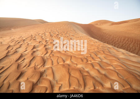 Blick auf komplizierte Dünen der Wüste Landschaft. Liwa Wüste, Vereinigte Arabische Emirate. Stockfoto