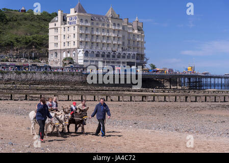 Llandudno Eselreiten Strand. Grand Hotel East Bay Stockfoto