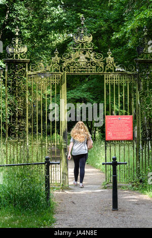 Eine Studentin durchläuft das Eingangstor von den 'Rücken' St John's College, Universität Cambridge, England. Stockfoto