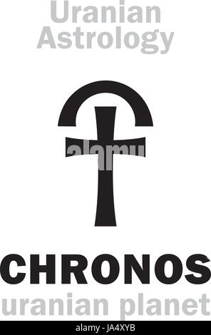 Astrologie-Alphabet: CHRONOS (Kronos), Uranian Planeten (Transneptunische Punkt). Hieroglyphen Charakter Zeichen (einzelnes Symbol). Stock Vektor