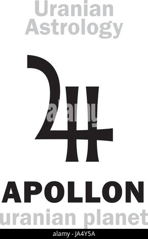 Astrologie-Alphabet: APOLLON, Uranian Planeten (Transneptunische Punkt). Hieroglyphen Charakter Zeichen (einzelnes Symbol). Stock Vektor