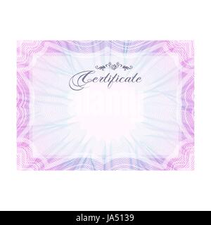 Guilloche offizielle rosa Zertifikat mit Rahmen, horizontale Stock Vektor