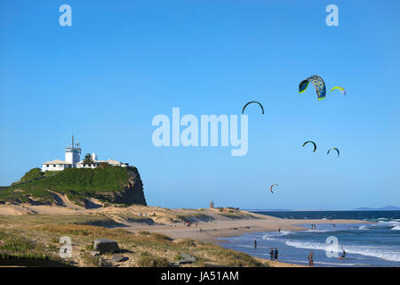 Blick auf Nobbys Strand in Newcastle, Australien. Stockfoto