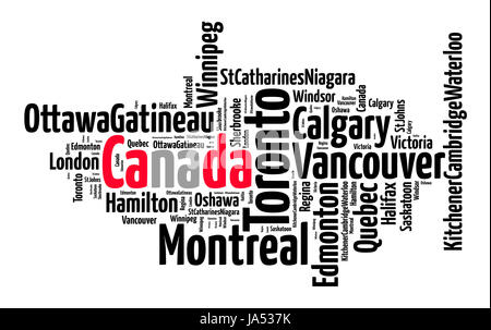 Größten Ballungsgebiete der Volkszählung in Kanada Word Cloud-Konzept Stockfoto