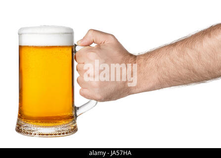 Krug Bier in der hand Stockfoto