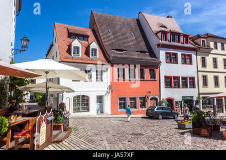 Malerische Altstadthäuser an der Burgstraße, Altstadt, Meißen, Deutschland, Sachsen Stockfoto
