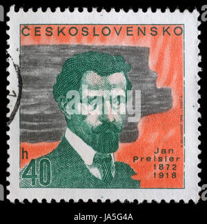Tschechoslowakei - ca. 1972: Eine Briefmarke gedruckt in der Tschechoslowakei, zeigt Porträt Jan Preisler (1872-1918), Maler, ca. 1972 Stockfoto