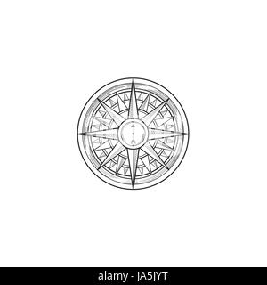 Kompass Windrose Hand gezeichnet Design Element. schwarz Windrose Skizze Zeichen isoliert auf weißem Stock Vektor