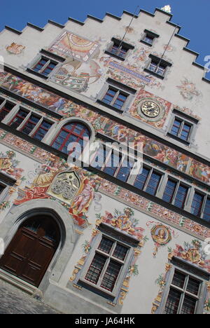 Bayern, Bodensee, Rathaus, Fassade, Sonnenuhr, Renaissance, Deutsch Stockfoto