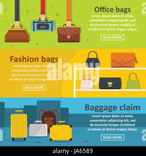 Tasche Gepäck Banner horizontal-Set, flachen Stil Stock Vektor
