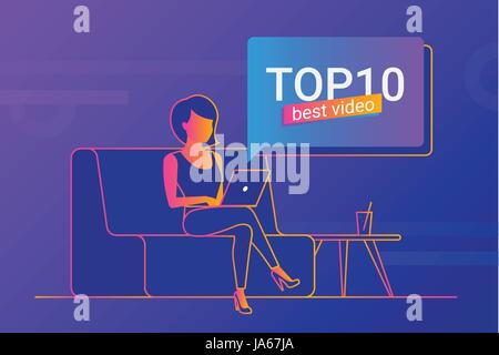 Junge Frau mit Laptop zu Hause arbeiten Stock Vektor