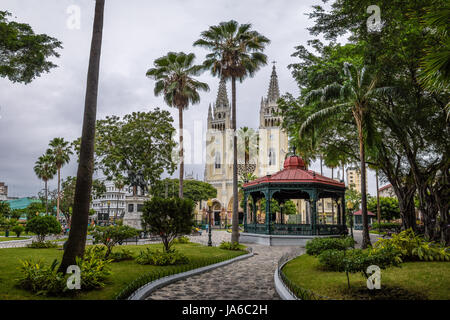 Seminario Park (Leguane Park) und Metropolitan-Kathedrale - Guayaquil, Ecuador Stockfoto