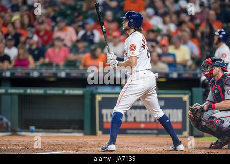 23. August 2017: Houston Astros Mittelfeldspieler Jake Marisnick (6) Fledermäuse bei einem Major League Baseball Spiel zwischen den Houston Astros und der Washington Nationals im Minute Maid Park in Houston, TX. Die Astros gewann das Spiel 6-1... Trask Smith/CSM Stockfoto