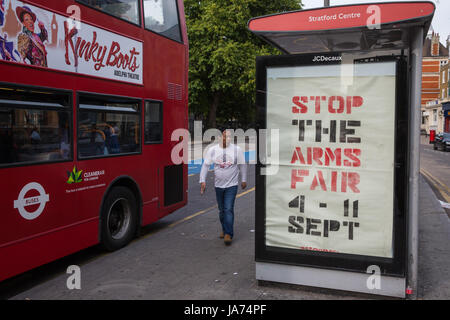 London, Großbritannien. 24 August, 2017. Unterwandert haben an Standorten rund um London Calling für Proteste an nach oben' der DSEI arme Messe im Excel Center zwischen 4. bis 11. September gehalten zu werden schien. Credit: Mark Kerrison/Alamy leben Nachrichten Stockfoto