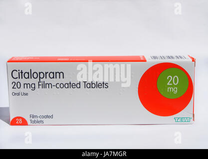 Eine Schachtel mit Citalopram Antidepressiva Stockfoto