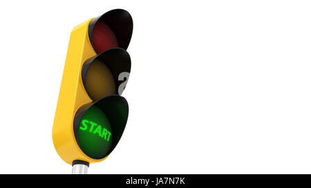3D Darstellung der Ampel. Konzeption mit Text auf grünes Licht Stockfoto