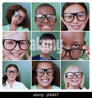 Collage aus verschiedenen Bildern des Lächelns Schüler tragen Lesebrille Stockfoto