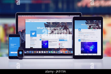 Twitter auf dem Apple iPhone 7 iPad Pro Apple Watch und Macbook Pro Stockfoto