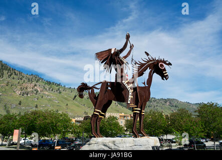 Der Chief Metall Skulptur von Virgil Raucher Marchand in der Wüste Kulturzentrum in Osoyoos, BC, Kanada. Erste Nationen Artwork. Stockfoto