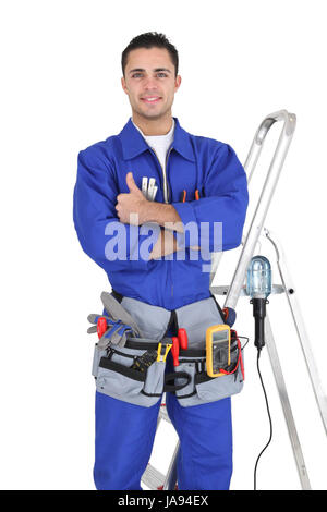 Handwerker mit seiner Ausrüstung Stockfoto