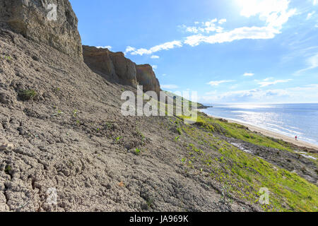 Frankreich, Calvados, Villers-sur-Mer, wild natürliche geologische Standort Des Falaises de Vaches Noires, (Klippen der schwarzen Kühe) Stockfoto