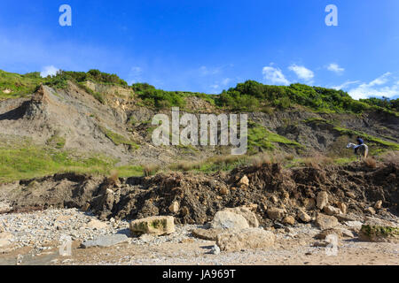 Frankreich, Calvados, Villers-sur-Mer, wild natürliche geologische Standort Des Falaises de Vaches Noires, (Klippen der schwarzen Kühe) Stockfoto