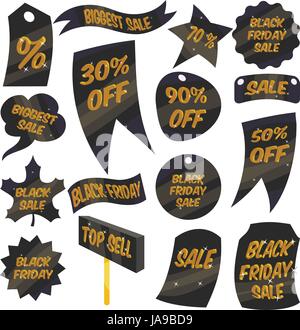 Black Friday Umsatz Etiketten Icons set, cartoon-Stil Stock Vektor