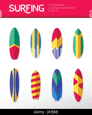 Surfbretter - moderne Vektor flaches Design Icons Set. Stock Vektor