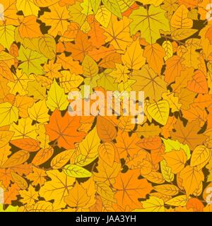 Blätter eine Menge süße Hand gezeichnet von verschiedenen Arten von Bäumen, Herbst nahtlose Muster Stock Vektor