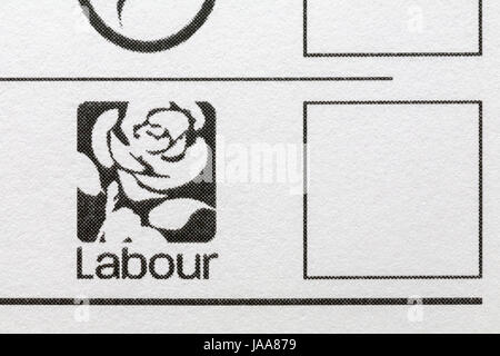 Arbeitsrecht-Box auf Post-Wahlzettel für die Parlamentswahlen in Großbritannien auf Donnerstag, 8. Juni 2017 Stockfoto